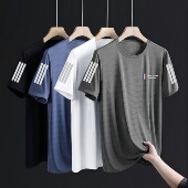 大码 冰丝t恤男圆领速干衣短袖 透气半袖 薄款 上衣男运动宽松潮 夏季