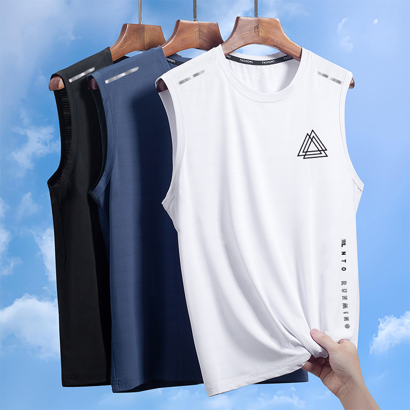 【发货快】背心男速干无袖T恤冰丝运动上衣宽松跑步短袖健身服