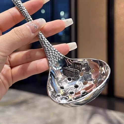 新款鱼鳞不锈钢大头勺大漏勺食品级不锈钢桌面汤勺漏勺火锅勺耐用