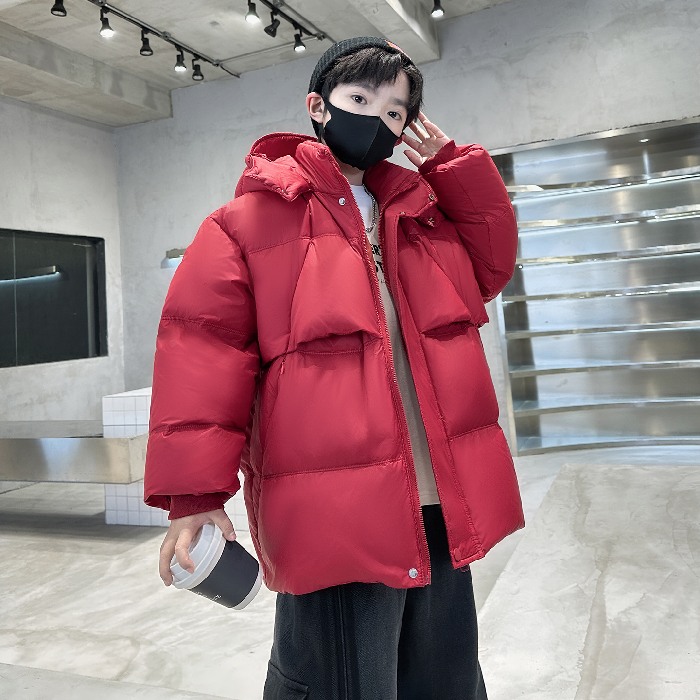 男童加厚保暖中长款羽绒服