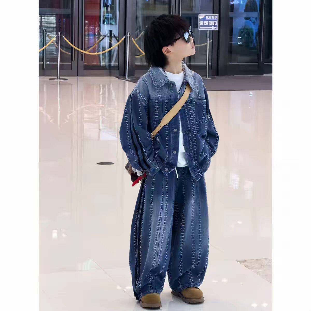 男童春秋韩版痞帅牛仔两件套2026新款中大童儿童百搭时尚牛仔外套