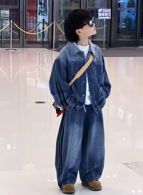 男童春秋韩版痞帅牛仔两件套2026新款中大童儿童百搭时尚牛仔外套