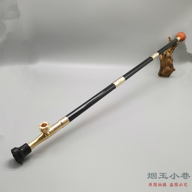 新款加长助力拐杖旱烟袋 黄铜烟锅烟嘴双用烟锅 老人手杖烟斗烟具