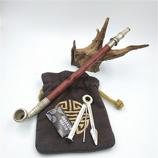 传统老式手工旱烟袋 苗银烟锅烟嘴红檀实木旱烟杆小窝烟锅头烟具