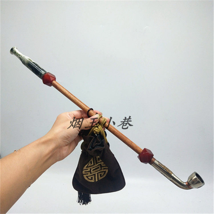 旱烟袋 独玉旱烟嘴八宝玛瑙烟档黄花梨烟杆镶花铜烟锅 烟斗烟具