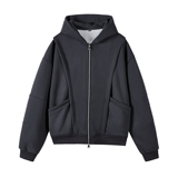 3千件华棉420g2026春款双拉链结构拼接连帽卫衣白底WY607特P45，男装卫衣，电商A030-1