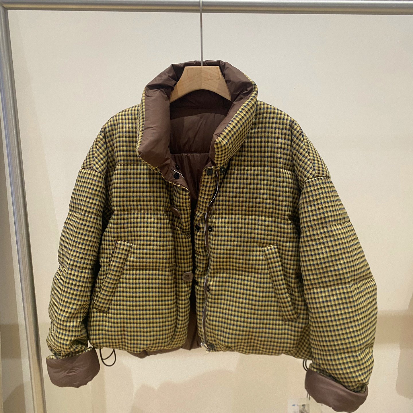 复古风格子羽绒服短款立领面包服