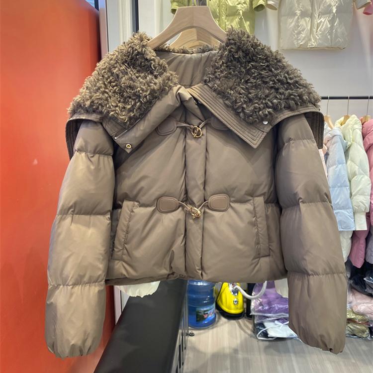 羊羔绒短款宽松羽绒服外套