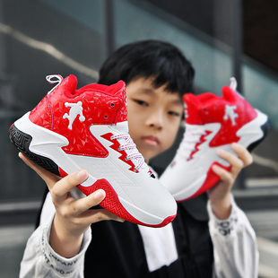 Tagkita儿童篮球鞋男童中帮防水透气运动鞋红白拼色休闲鞋