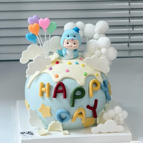 蓝色系皇冠蛇宝宝周岁生日蛋糕装饰我一岁啦生日甜品台贴纸插件 - 封面