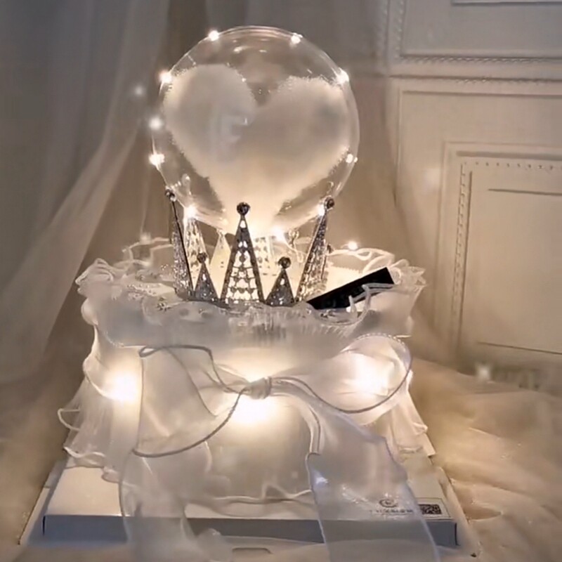 网红同款透明球水晶球蛋糕摆件梦幻女神生日蛋糕带钻蝴蝶网纱围边