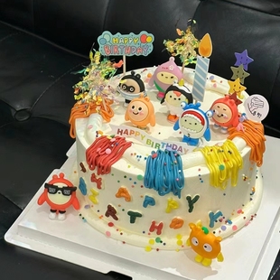 饰卡通蛋仔派对公仔儿童生日甜品台装 网红蛋仔生日蛋糕装 饰插件