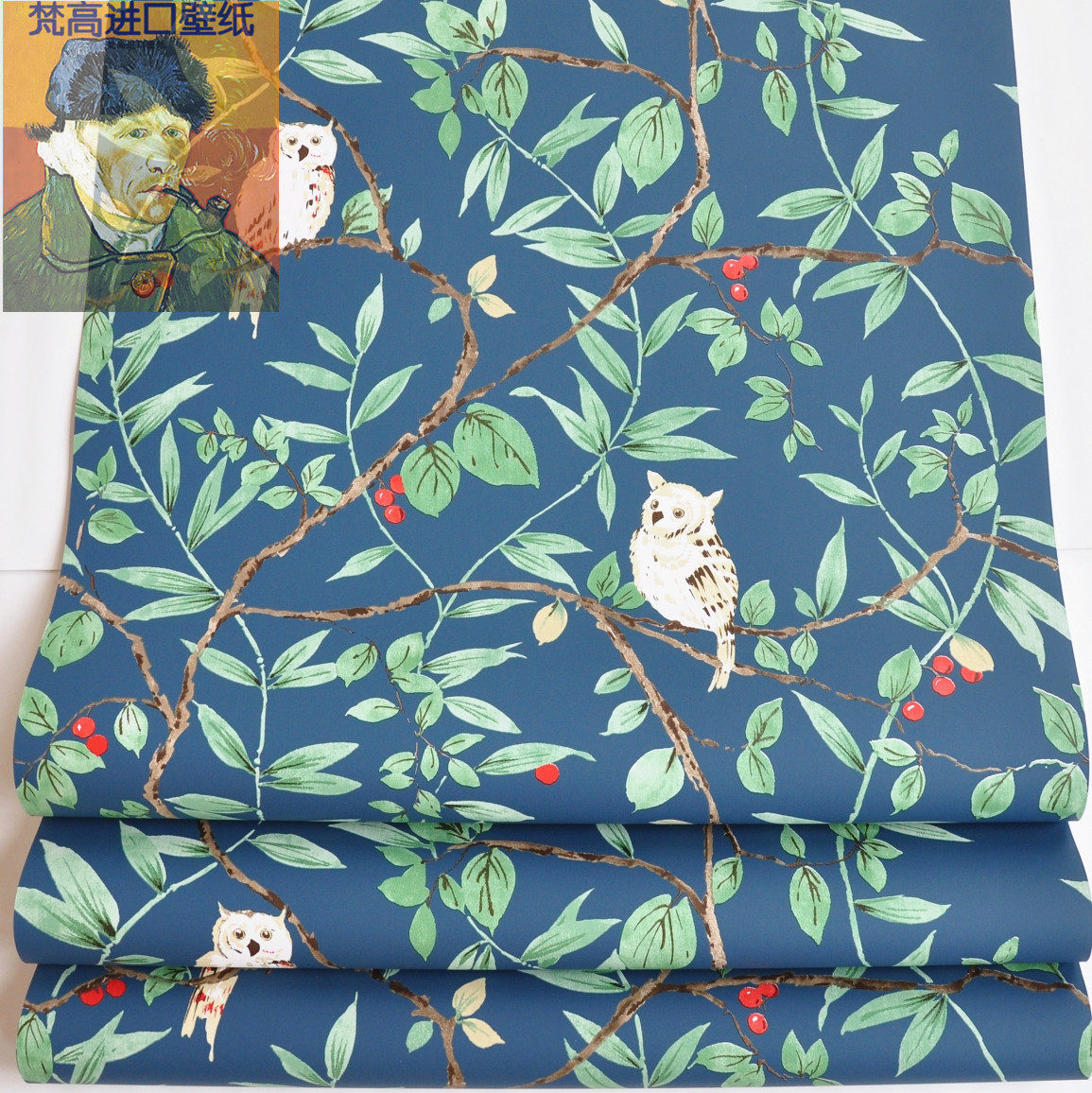 美国进口尾货纯纸壁纸美式乡村藏蓝田园花鸟客厅背景墙特价清仓,家装主材,纯纸墙纸,淘宝优惠券,粉丝福利购,淘宝优惠卷