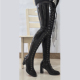 定制款 纯色漆皮弹力包腿7.5CM粗跟前绑带过膝长筒靴子 欧美