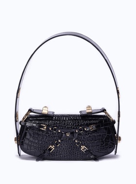 跨境货源美国小众品牌黑色鳄鱼纹时尚女包多种背法包装齐全