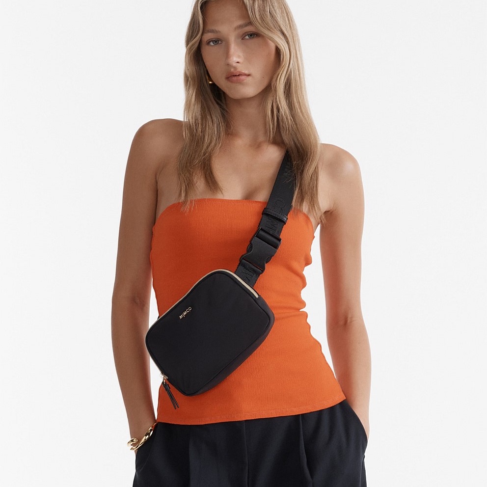 澳洲时尚轻奢黑色尼龙布金色五金拉链小方包腰包胸包手机包