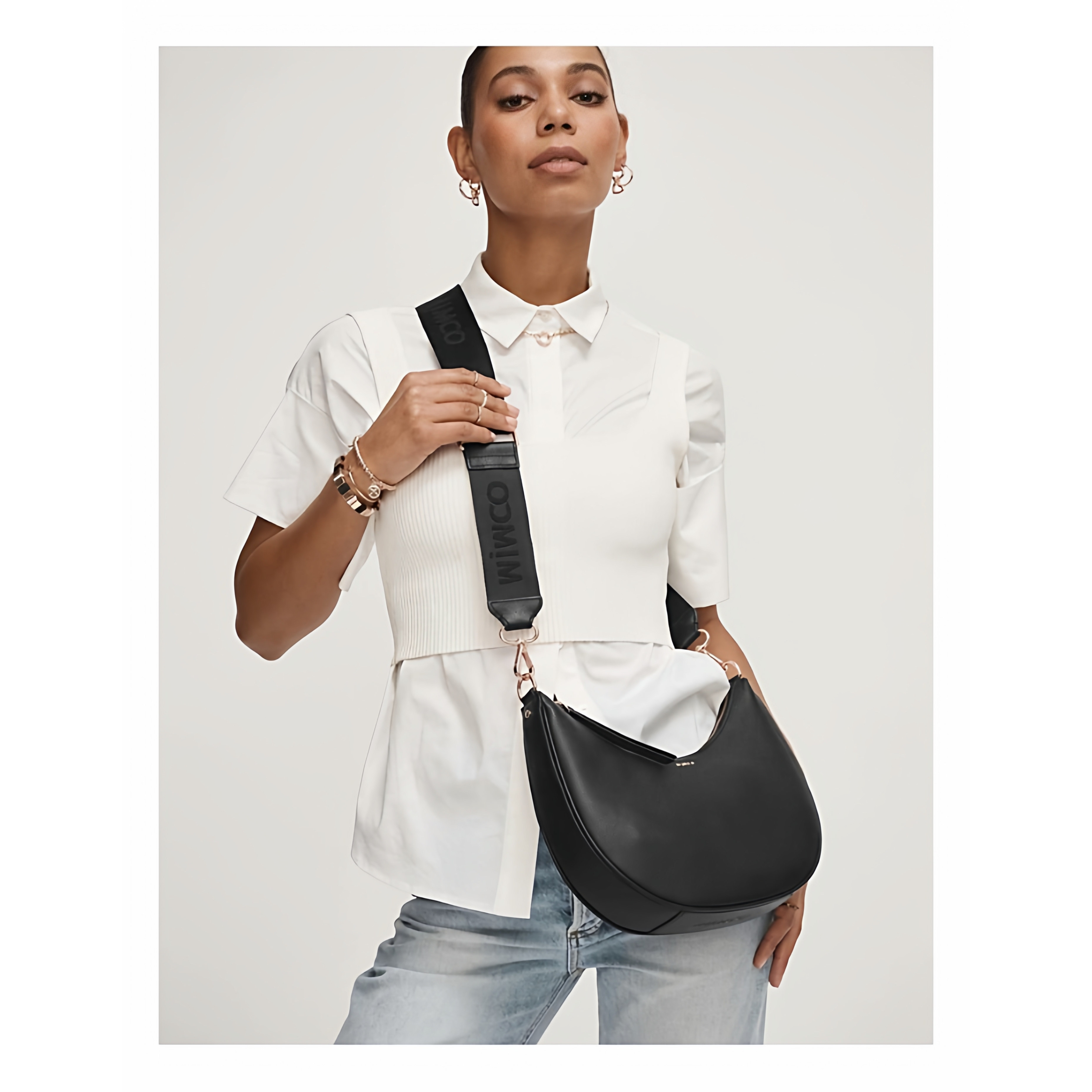 澳洲时尚轻奢黑色玫瑰金金色五金全真皮三合一单肩腋下斜挎包带