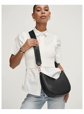 澳洲时尚轻奢黑色玫瑰金金色五金全真皮三合一单肩腋下斜挎包带