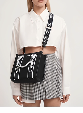 澳洲时尚轻奢黑色帆布玫瑰金五金中号硬身托特包单肩手提斜挎包