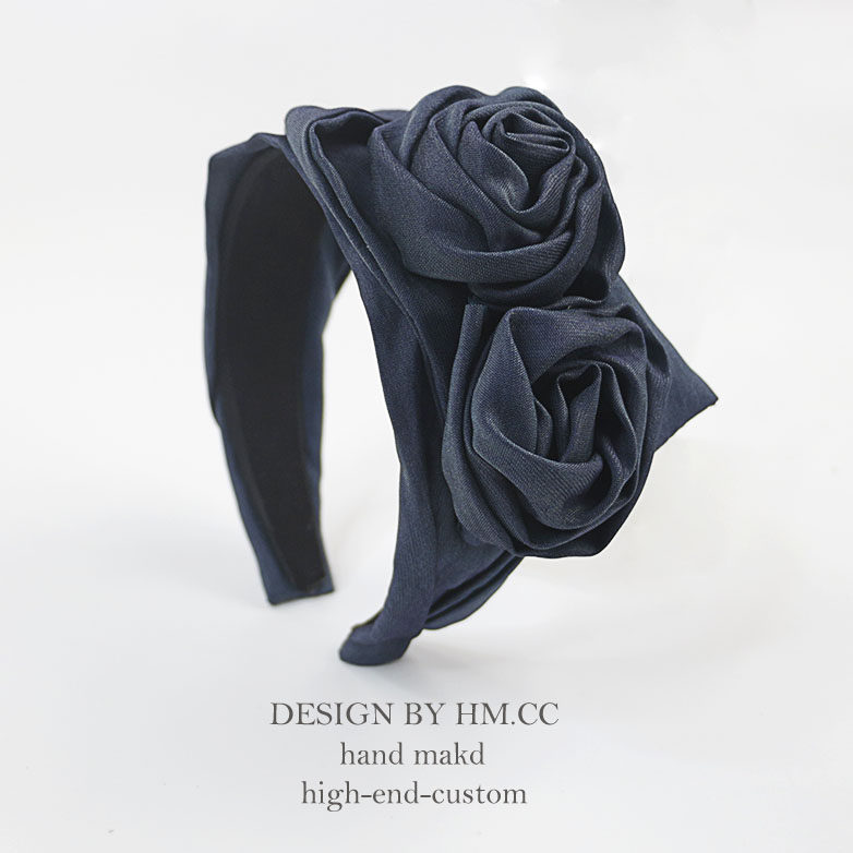 HM.CC 原创设计气质花朵发箍宽边布艺玫瑰花头箍增高颅顶成人发饰