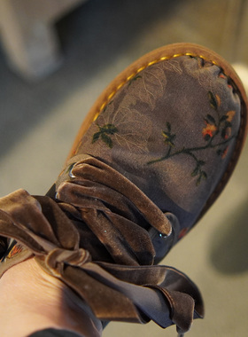 青囍铜氨丝碎花花枝系带【复古低调耐看】纯手工千层纳底透气布鞋