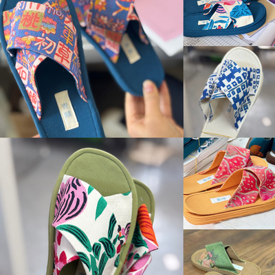 2025时尚复古交叉千层纳底布拖鞋