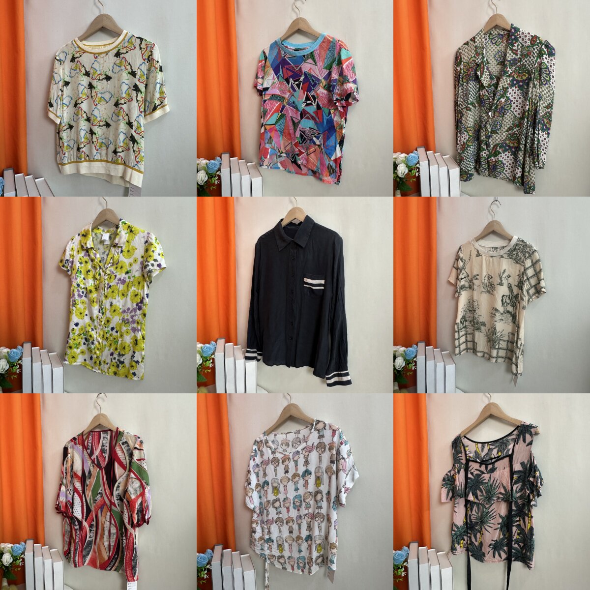 3古着vintage夏季柔软舒适轻透大气女上衣桑蚕丝真丝上装印花衬衫