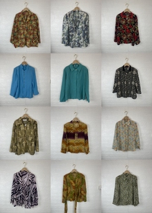 宫廷油画图案休闲尖品宽松上衣 碎花衬衫 古着vintage衬衫 春秋长袖