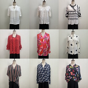 20古着vintage 夏季柔软轻奢大气女士重磅桑蚕丝真丝上装印花衬衫