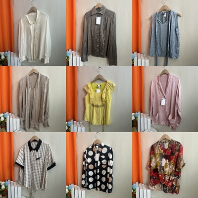 7古着vintage夏季柔软舒适轻透大气女上衣桑蚕丝真丝上装印花衬衫