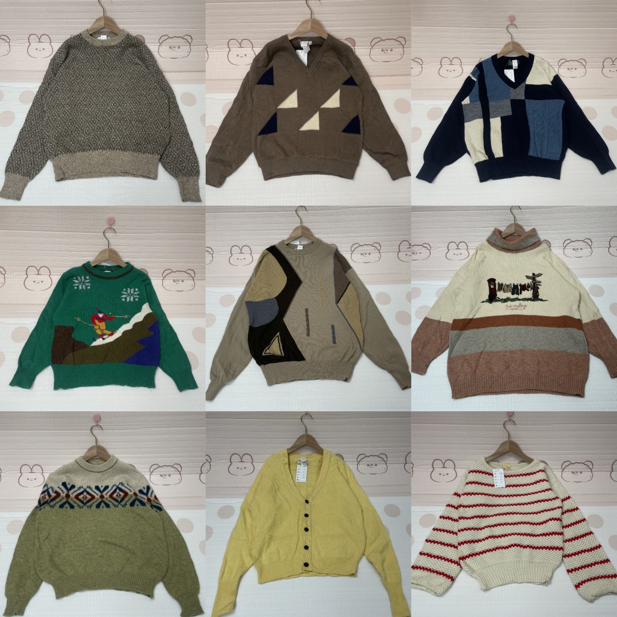 秋冬复古撞色波普毛衣男女保暖