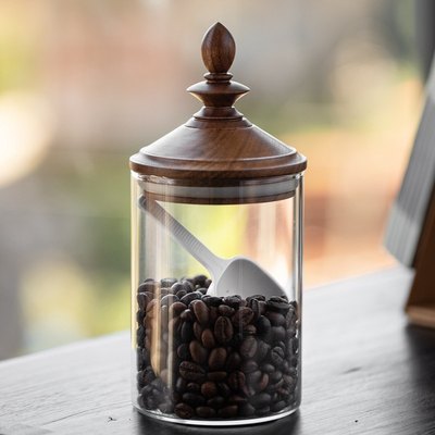 欧式中古风家用高硼硅玻璃罐密封罐木盖厨房储物茶叶罐咖啡收纳罐