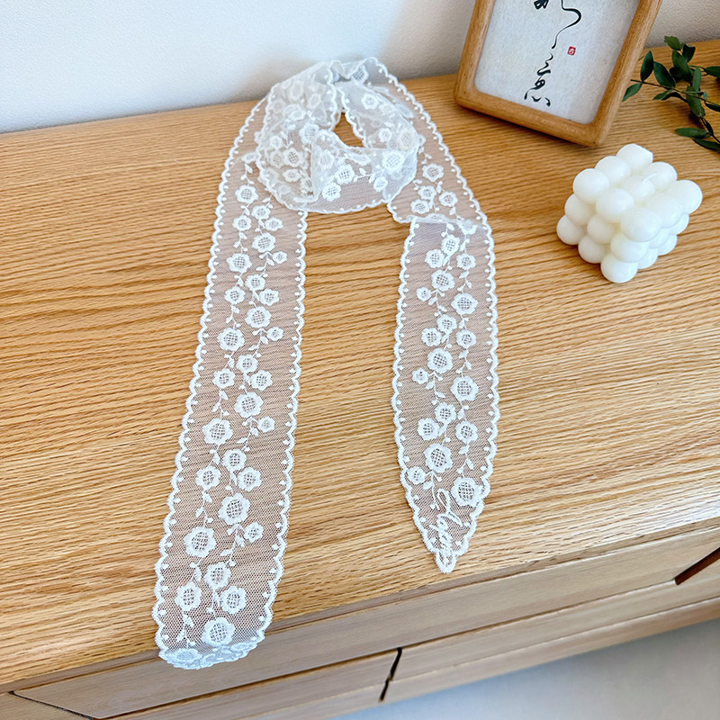 刺绣蕾丝尖角飘带女镂空花朵丝巾甜美公主风绑发带春夏秋领巾腰带