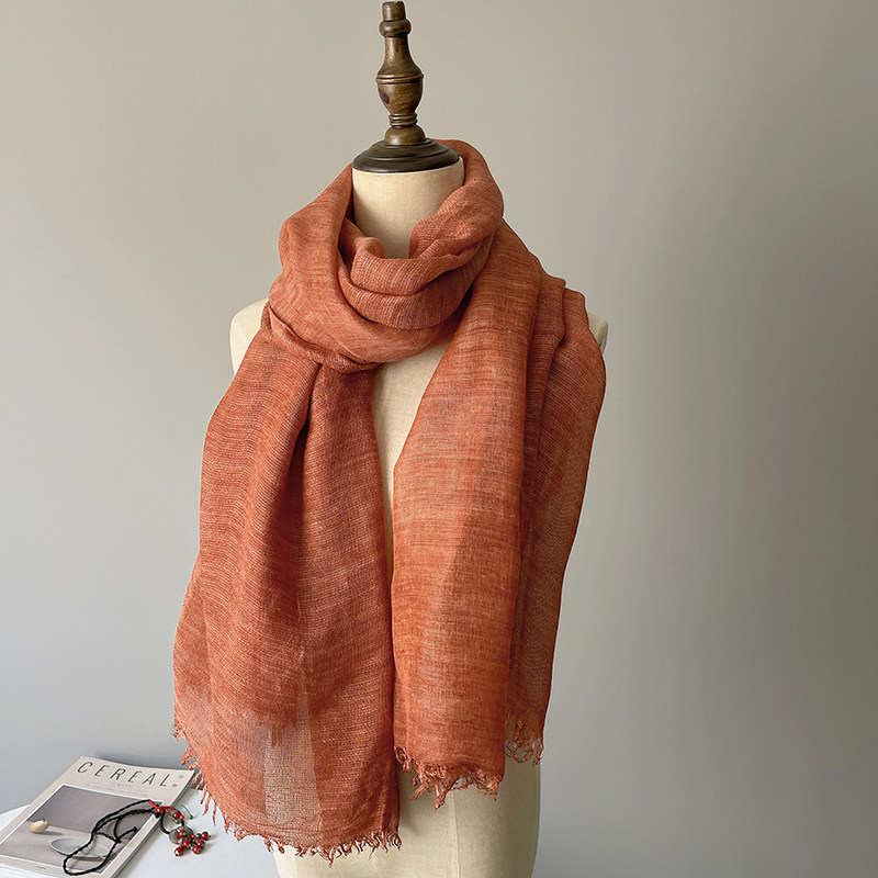 加大素色扎染棉麻手感围巾女薄款2025春秋柔棉民族风丝巾披肩纯色