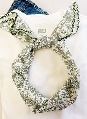 日系漫画绿春日清新绿色纯棉三角头巾小方巾百搭气质小领巾丝巾