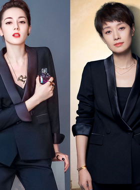 迪丽热巴明星同款黑色西装英伦风收腰显瘦OL气质西服职业套装女潮