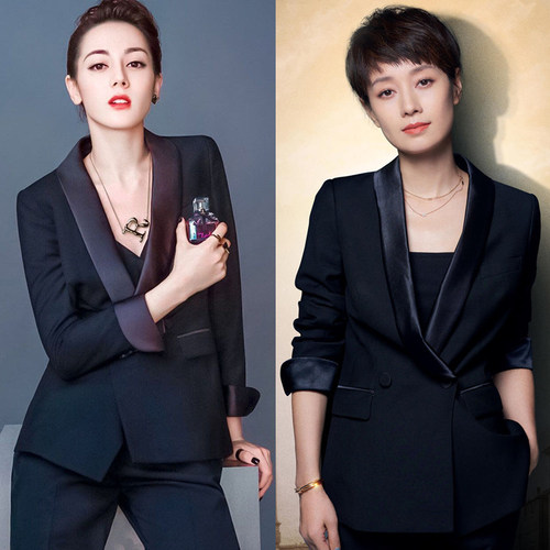 迪丽热巴明星同款黑色收腰ol西装