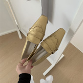 英伦风方头乐福鞋 气质真皮豆豆鞋 女一脚蹬深口单鞋 低跟通勤小皮鞋