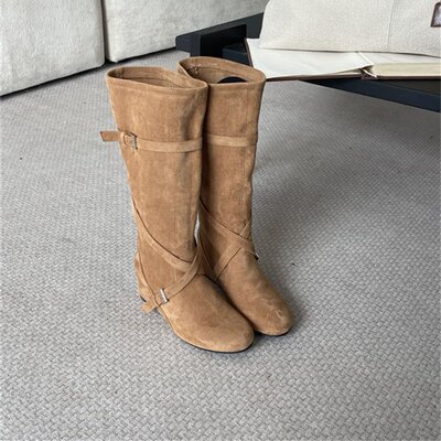 韩版复古皮带扣高筒靴女冬