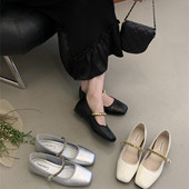饰百搭不累脚温柔浅口单鞋 晚晚风方头内玛丽珍鞋 女金属链条装
