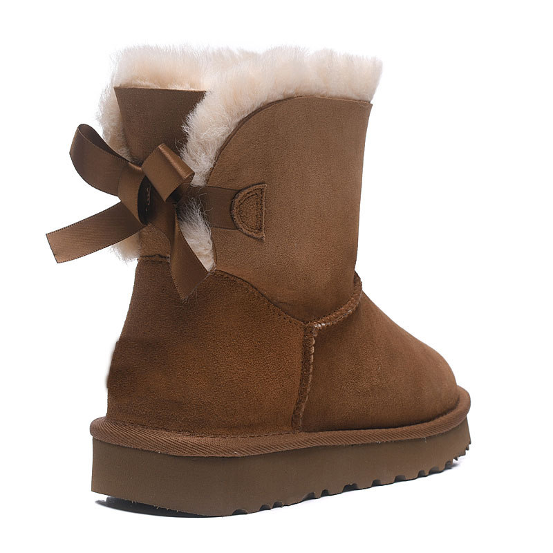 新款织带蝴蝶结雪地靴皮羊毛一体圆头短筒加绒加厚休闲保暖女鞋靴,女鞋,时尚雪地靴,淘宝优惠券,粉丝福利购,淘宝优惠卷
