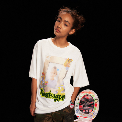 慵懒风短袖相框上衣欧美高街大码