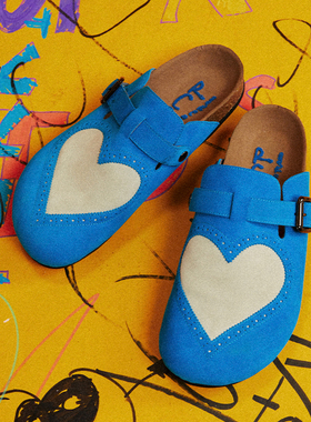 CONP 24SS 爱心翻毛雕花包头鞋 蓝色