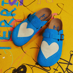 CONP 24SS 爱心翻毛雕花包头鞋 蓝色