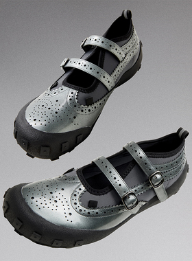 CONP 24SS 户外玛丽珍芭蕾鞋 法式新款银色复古真皮时尚搭扣皮鞋