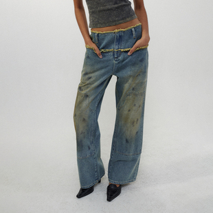 CONP 24SS 擦色修身伐木裤 复古洗水做旧美式脏脏设计感牛仔裤