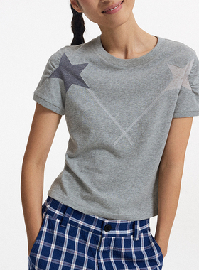 CONP 25SS “星迹”花纱碎褶星星拼接正肩修身短袖T恤