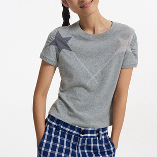 CONP 25SS “星迹”花纱碎褶星星拼接正肩修身短袖T恤