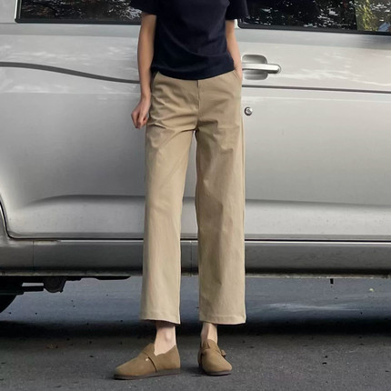 左手日记26春夏新款休闲裤简约风日系卡其直筒裤九分女舒适质感好