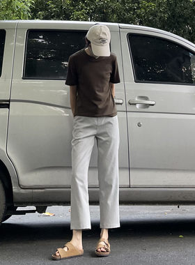 左手日记26夏新浅绿色窄版直筒裤女裤显瘦通勤烟管裤小个子九分裤